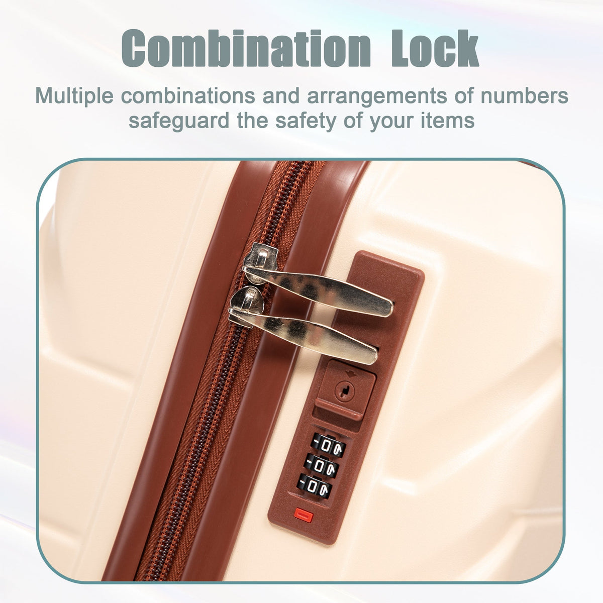 Beige ABS luggage zipper close-up from HouseOfZazla 14/20in 2-Piece Spinner System on Tampa Home & Garden Store