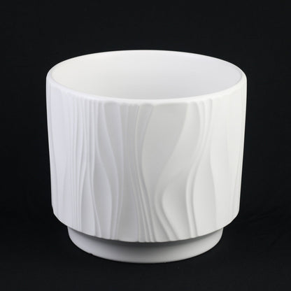 3-Piece White Stoneware Planter Pot Set with Embossed Texture
