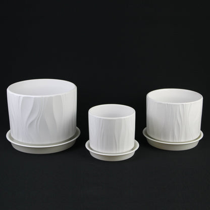 3-Piece White Stoneware Planter Pot Set with Embossed Texture - Tampa Home & Garden Store