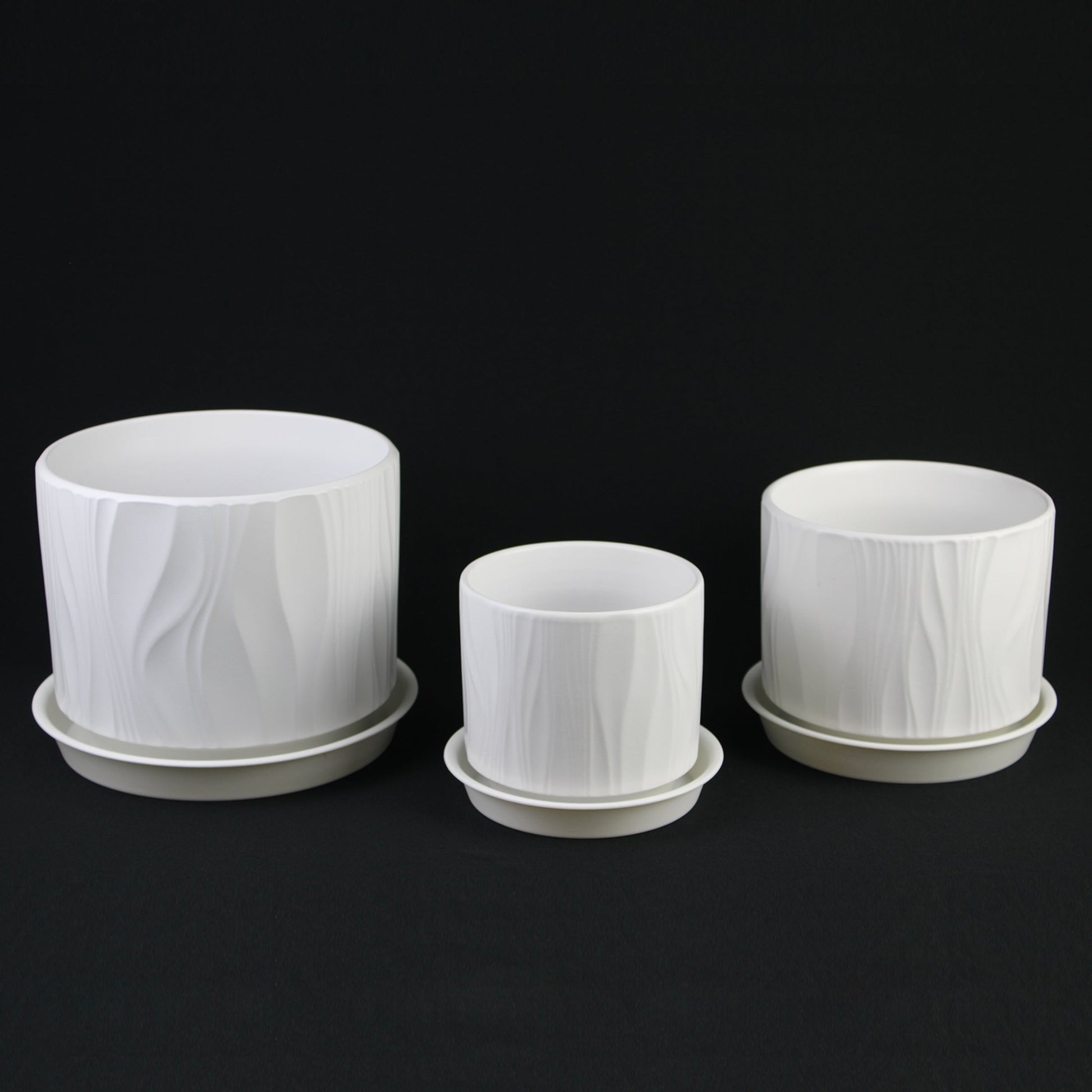 3-Piece White Stoneware Planter Pot Set with Embossed Texture - Tampa Home & Garden Store