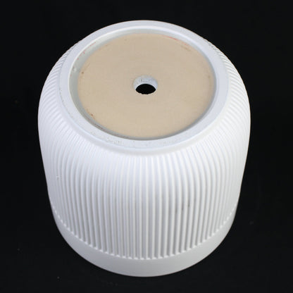 3-Piece White Stoneware Planter Pot Set with Vertical Line Texture