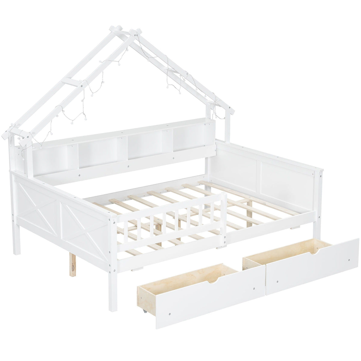 White house-style platform bed by HouseOfZazla with LED lights, drawers and shelves on Tampa Home & Garden Store
