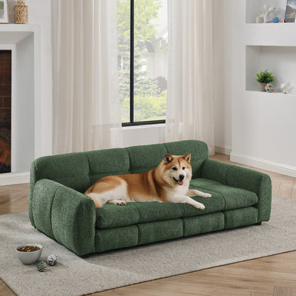 Pet Bed HouseOfZazla olive green sofa-style bed with plush cushions dog lounging on it on Tampa Home & Garden Store
