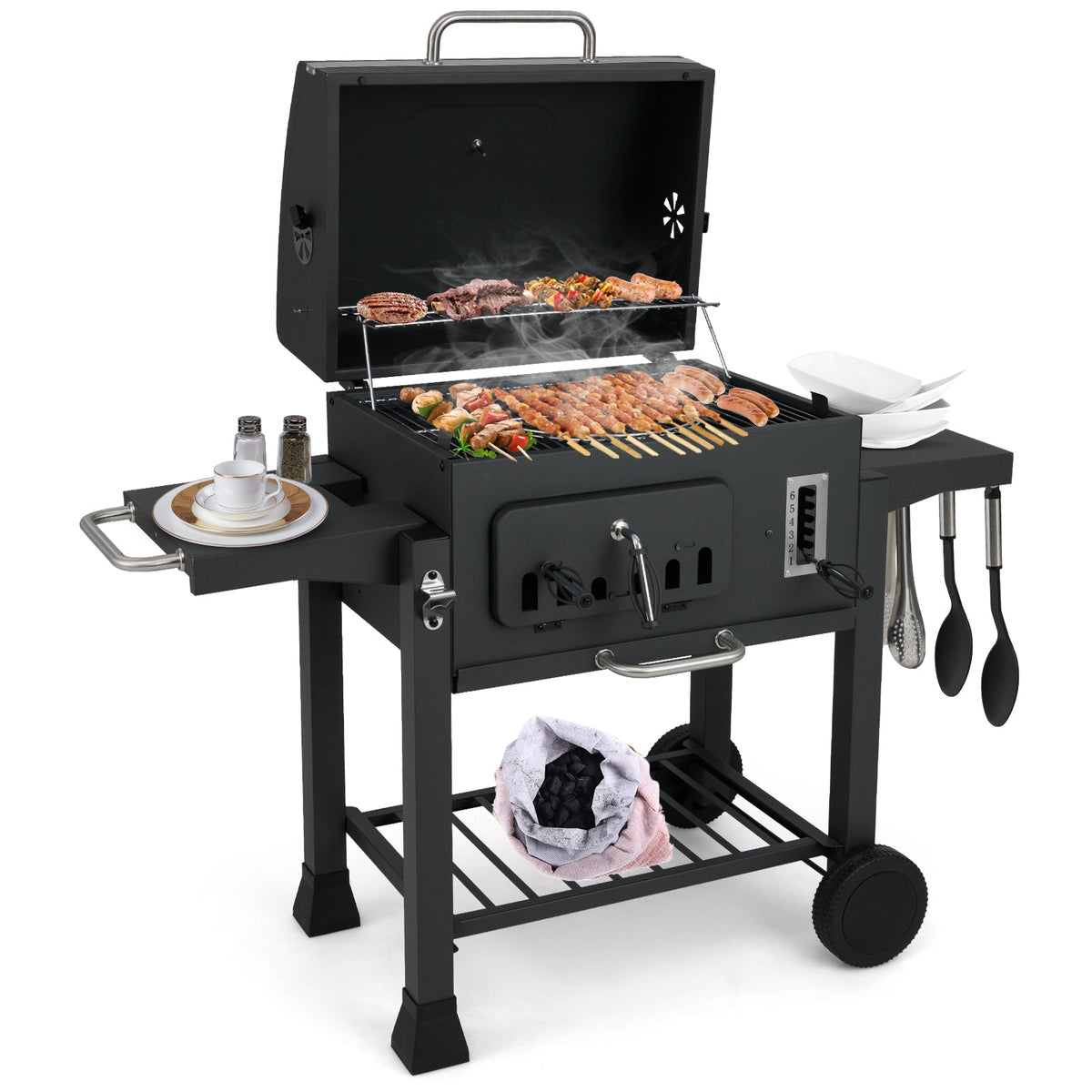 DirectDeals 24-Inch Barrel Charcoal Grill with 2 folding side tables, 544 sq in cooking area on Tampa Home & Garden Store