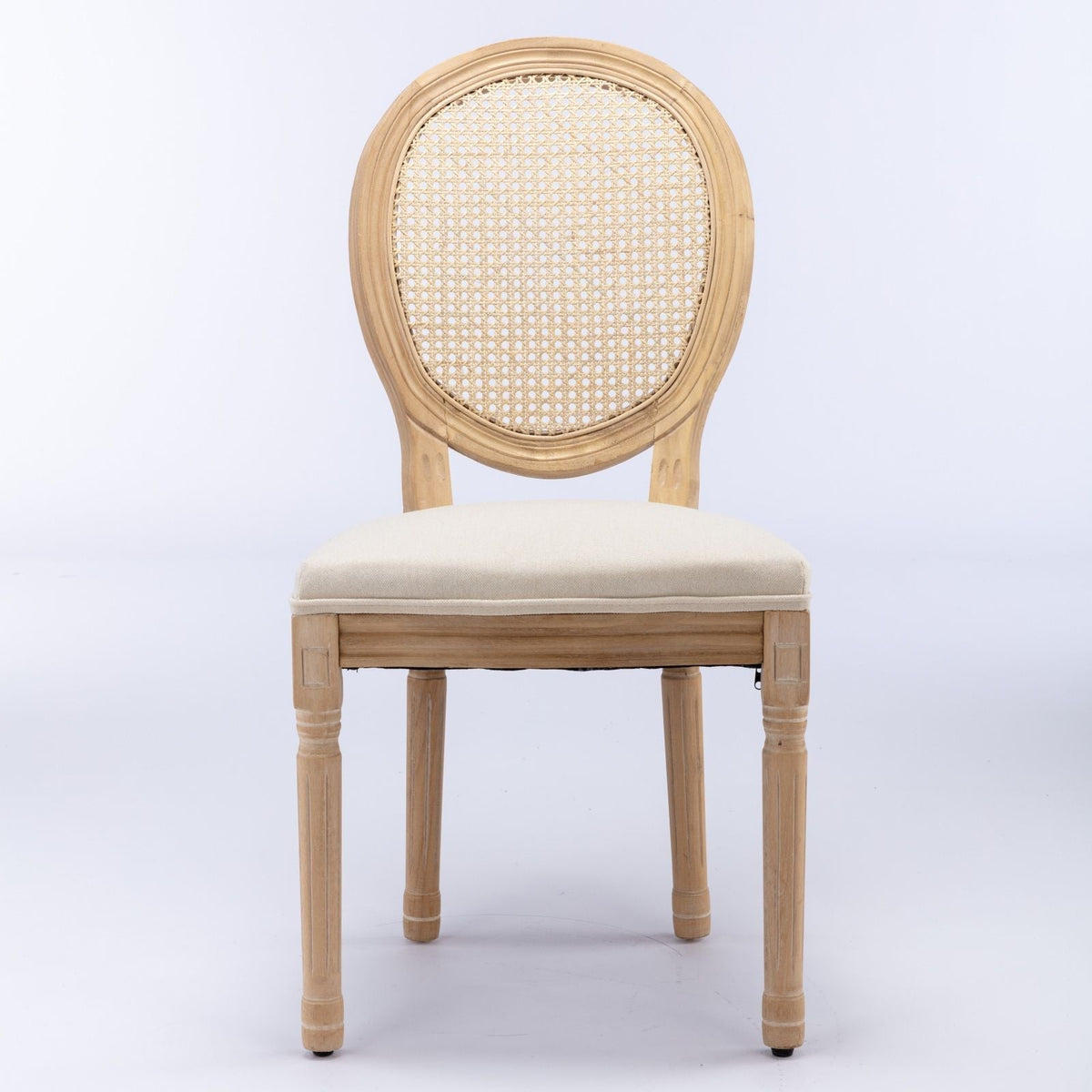 HouseOfZazla French style solid wood dining chair with rattan back beige cushion natural wood frame on Tampa Home & Garden Store