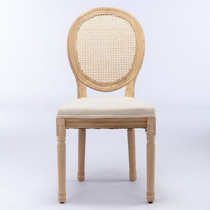 HouseOfZazla French style solid wood dining chair with rattan back beige cushion natural wood frame on Tampa Home & Garden Store