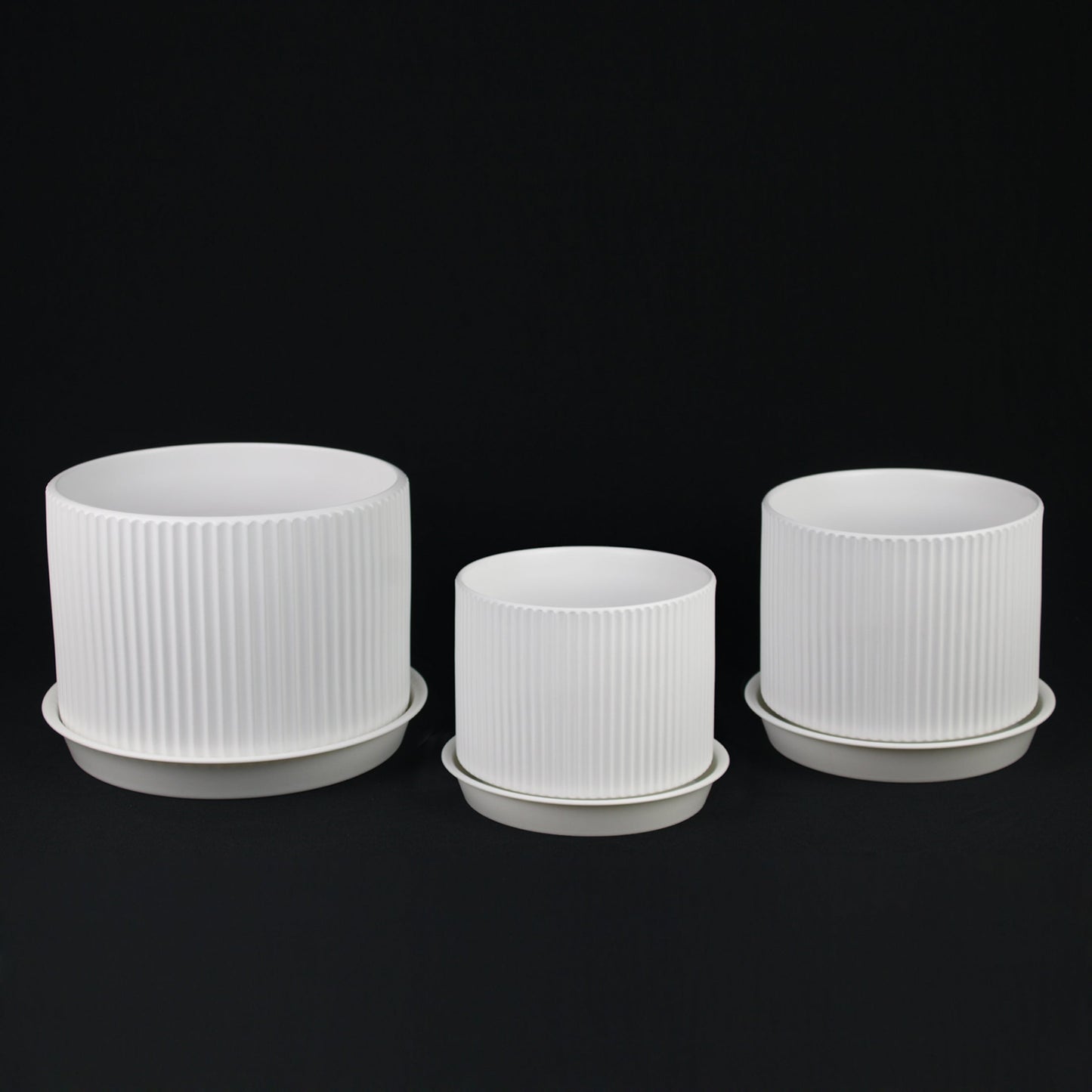 3-Piece White Stoneware Planter Pot Set with Ribbed Texture - Tampa Home & Garden Store