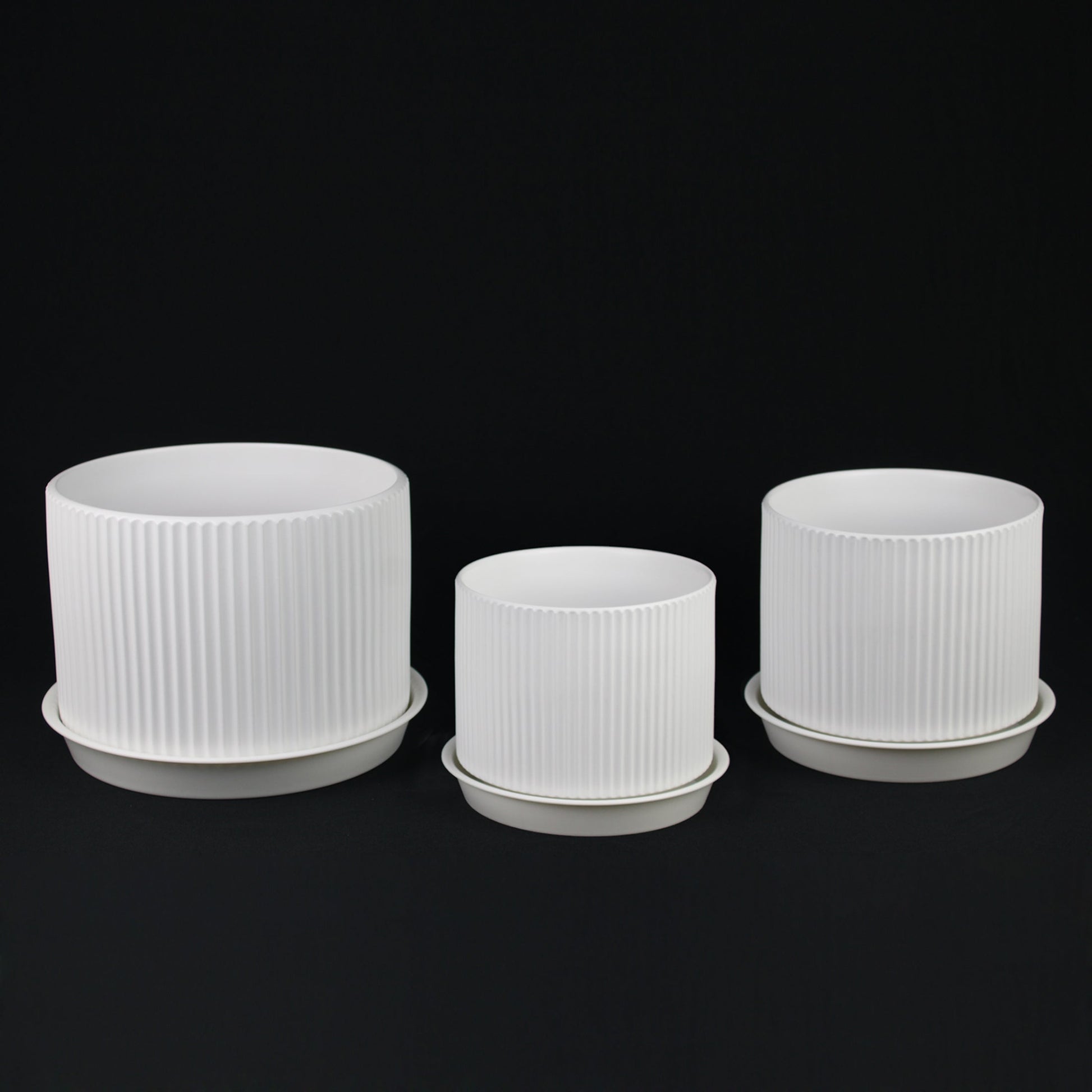 3-Piece White Stoneware Planter Pot Set with Ribbed Texture - Tampa Home & Garden Store