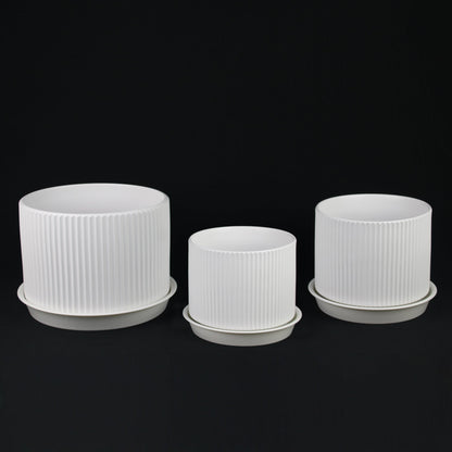 3-Piece White Stoneware Planter Pot Set with Ribbed Texture - Tampa Home & Garden Store