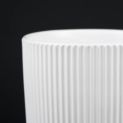 3-Piece White Stoneware Planter Pot Set with Ribbed Texture