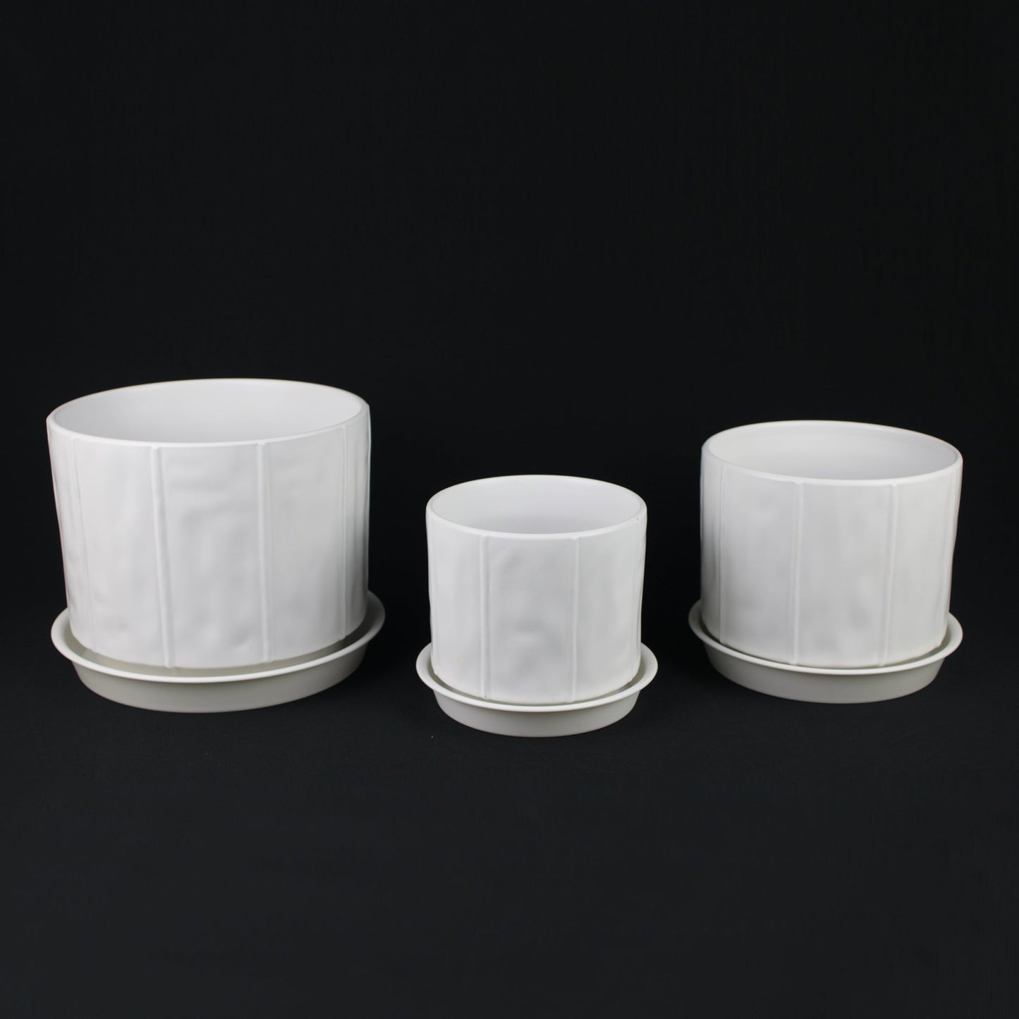 3-Piece White Stoneware Planter Pot Set with Soft Vertical Texture - Tampa Home & Garden Store