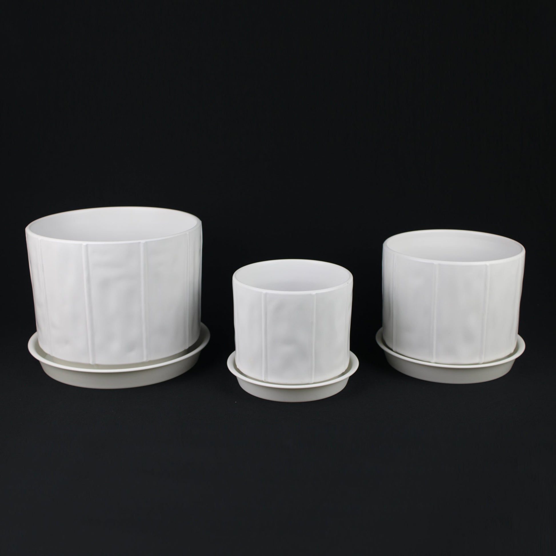 3-Piece White Stoneware Planter Pot Set with Soft Vertical Texture - Tampa Home & Garden Store
