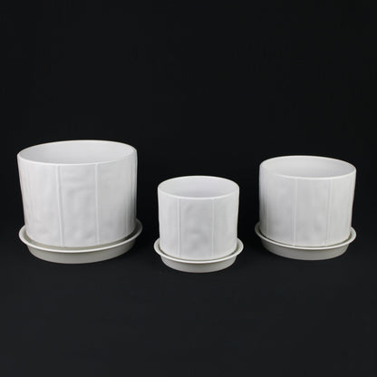 3-Piece White Stoneware Planter Pot Set with Soft Vertical Texture - Tampa Home & Garden Store