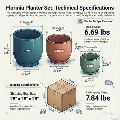 3-Piece White Stoneware Planter Pot Set with Soft Vertical Texture