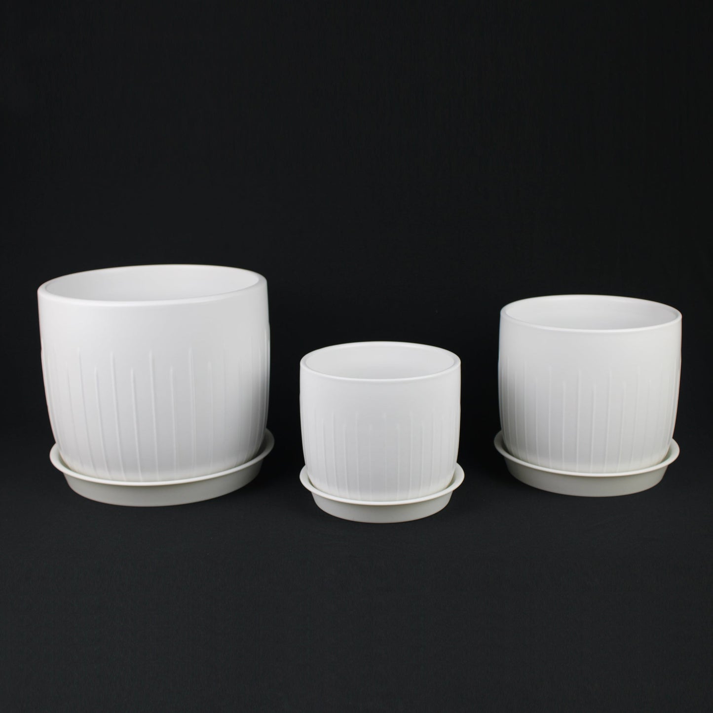 3-Piece White Stoneware Planter Pot Set with Vertical Groove Texture - Tampa Home & Garden Store