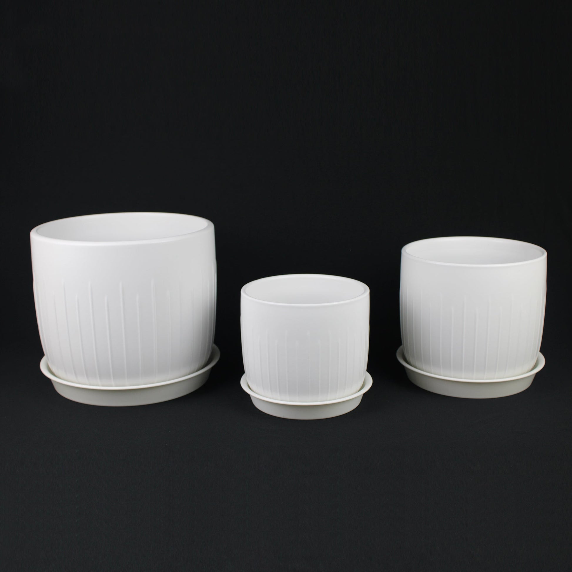 3-Piece White Stoneware Planter Pot Set with Vertical Groove Texture - Tampa Home & Garden Store