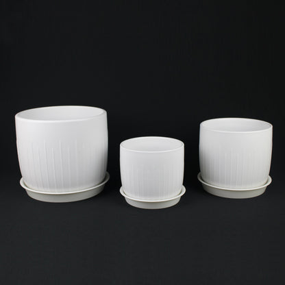 3-Piece White Stoneware Planter Pot Set with Vertical Groove Texture - Tampa Home & Garden Store