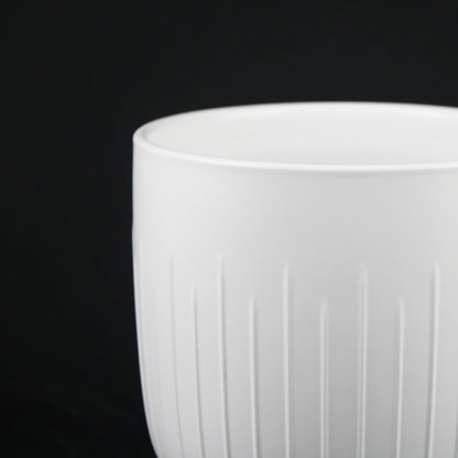 3-Piece White Stoneware Planter Pot Set with Vertical Groove Texture