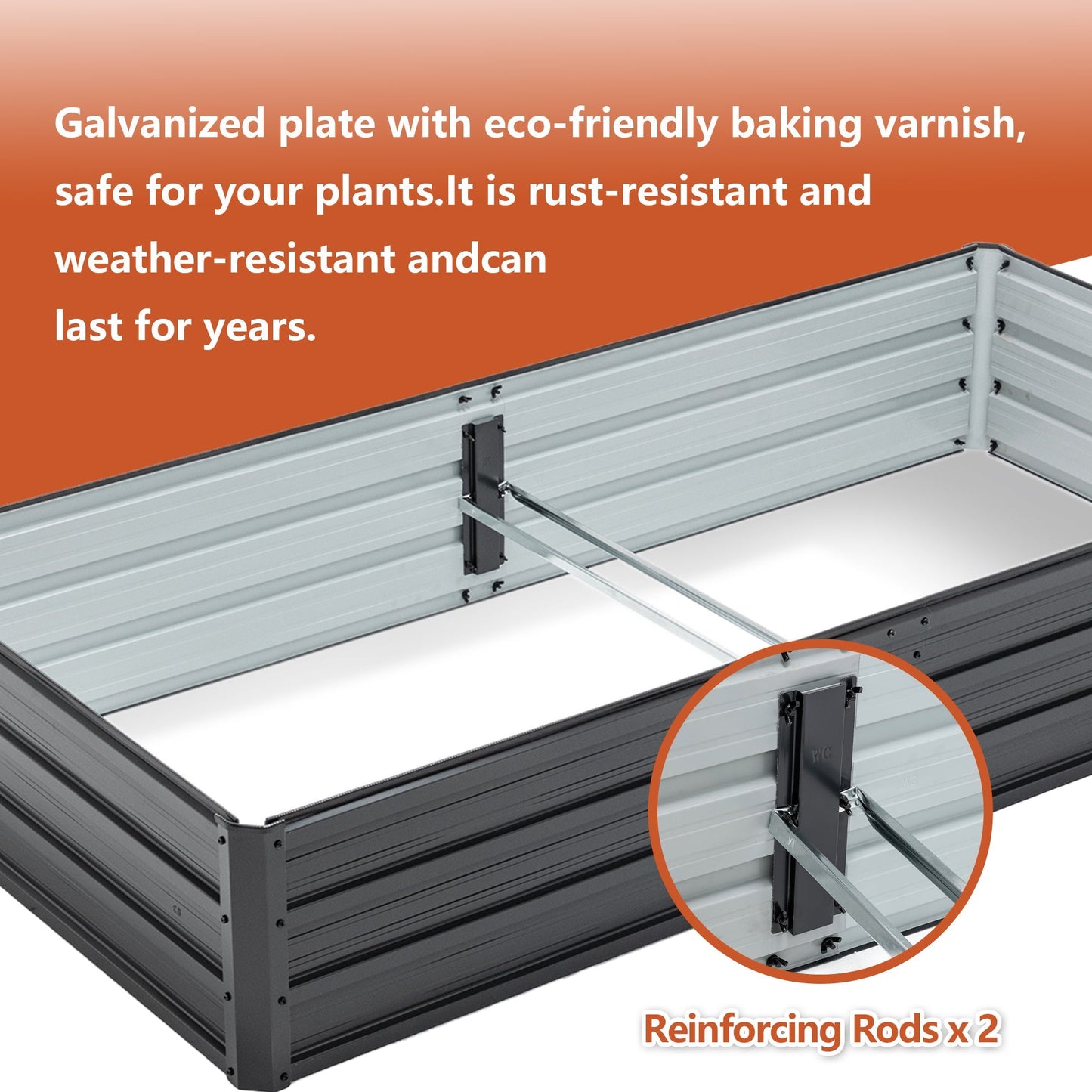6x3x1 ft metal raised garden bed by HouseOfZazla with grey panels and reinforcing rods x2 on Tampa Home & Garden Store