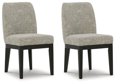 Burkhaus Dining UPH Side Chair pair in beige fabric upholstery with dark brown wood legs on Tampa Home & Garden Store