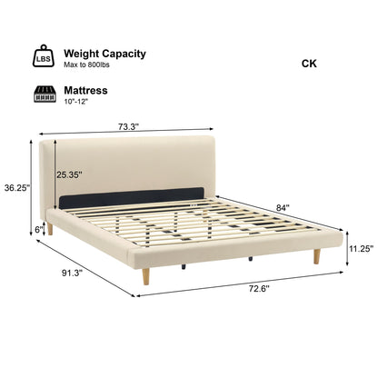 Beige Chunky Upholstered Headboard Cal King Bed