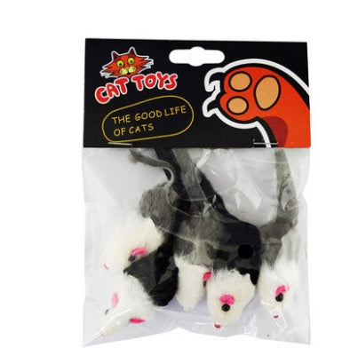 Fake Mouse Tiantian rabbit-skin plush cat toy, white with pink noses, 2 in clear bag on Tampa Home & Garden Store