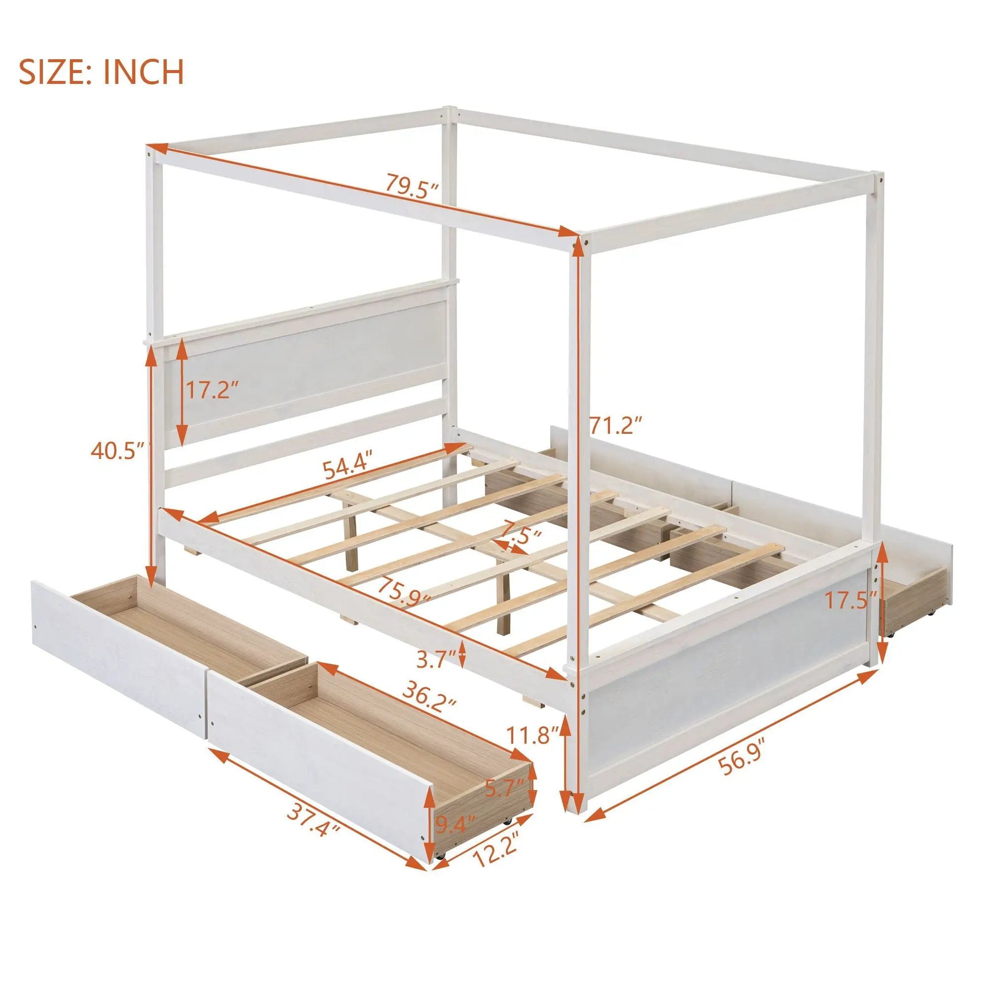 Canopy bed with drawers wood slatted frame no box spring Unique Piece Furniture on Tampa Home & Garden Store