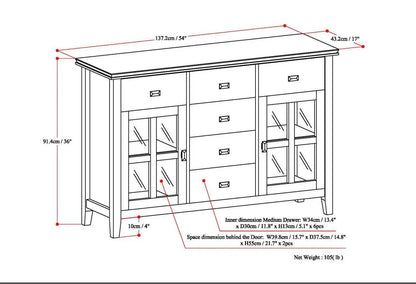 Artisan Sideboard Buffet blueprint with glass-front cabinets and a 6-drawer center on Tampa Home & Garden Store