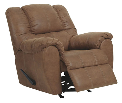 McGann Rocker Recliner by Unique Piece Furniture in brown leather with contrast stitching on Tampa Home & Garden Store