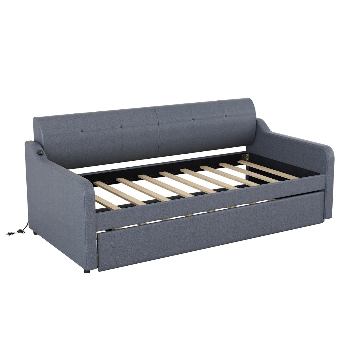 Upholstered Daybed With Trundle And USB Charging gray fabric HouseOfZazla trundle bed on Tampa Home & Garden Store