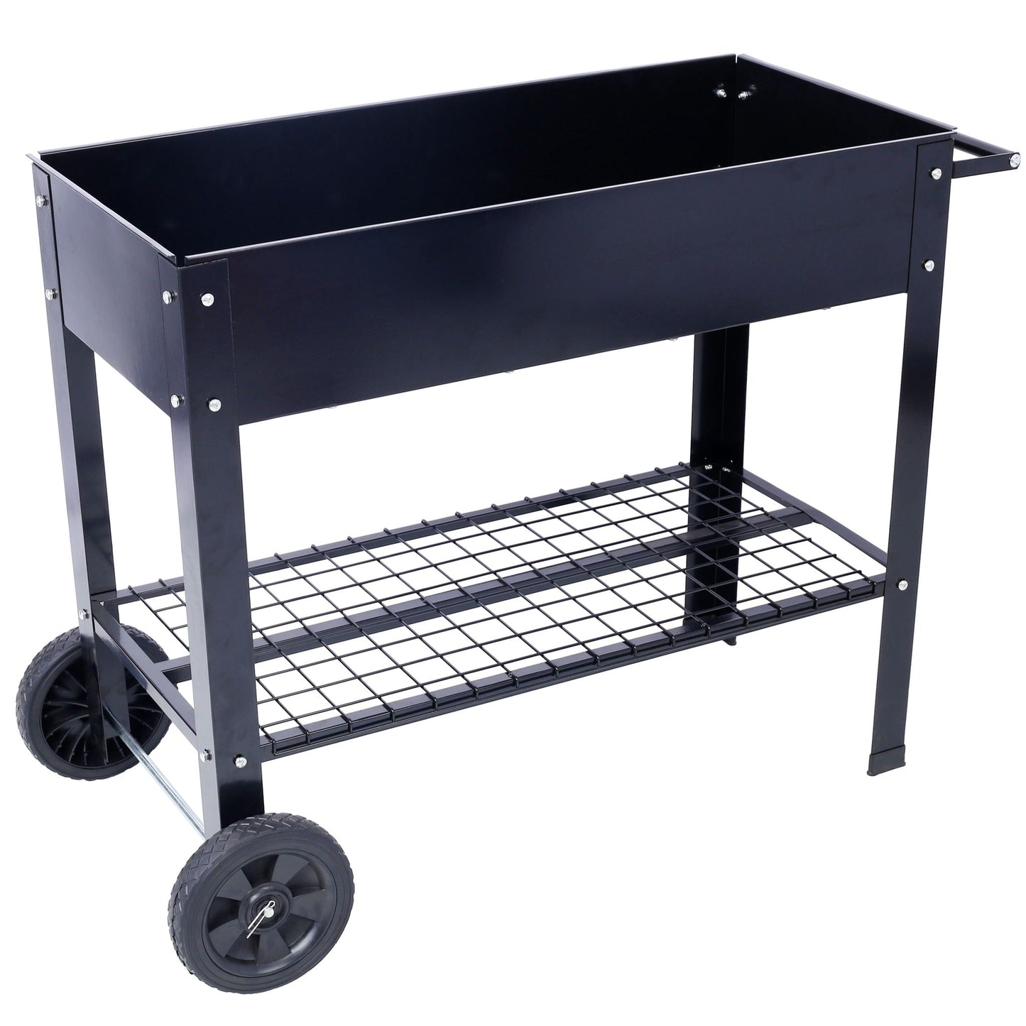 Elevated mobile ergonomic steel planter bed with wheels in black by HouseOfZazla on Tampa Home & Garden Store