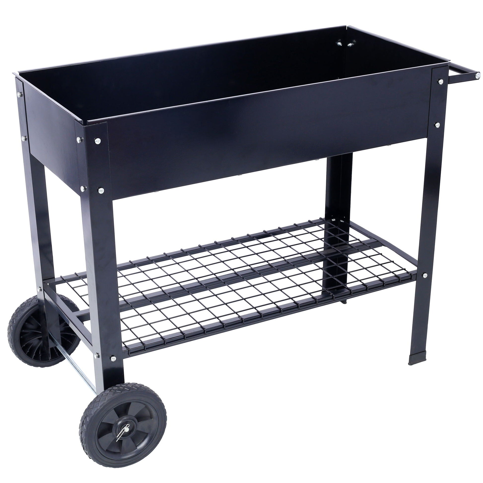 Elevated mobile ergonomic steel planter bed with wheels in black by HouseOfZazla on Tampa Home & Garden Store