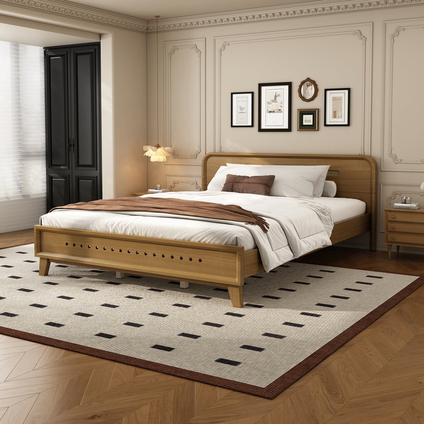 Pine Solid Wood Queen Bed and Rustic Yellow