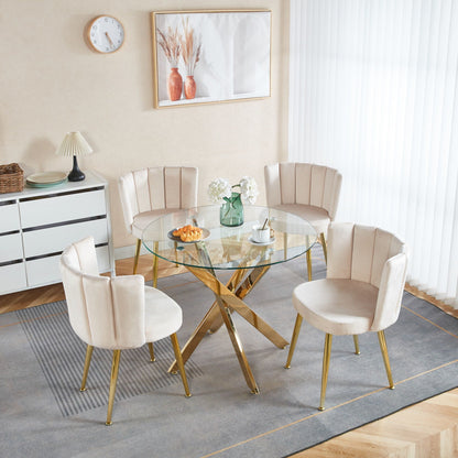 Ergonomic dining chair set of 2, cream upholstery with gold legs around table HouseOfZazla on Tampa Home & Garden Store