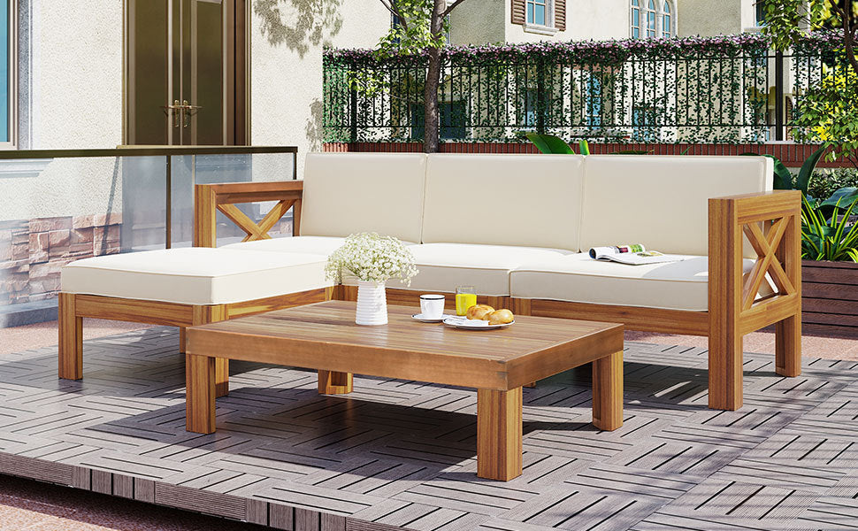 Acacia Wood Outdoor Patio Sectional Sofa Set