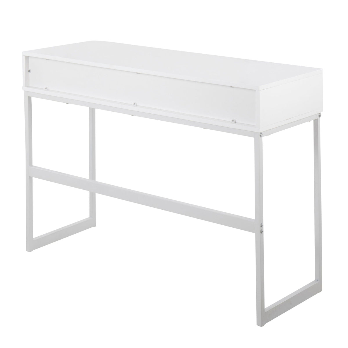White contemporary console table with a long storage drawer and metal legs HouseOfZazla on Tampa Home & Garden Store