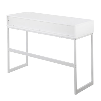 White contemporary console table with a long storage drawer and metal legs HouseOfZazla on Tampa Home & Garden Store