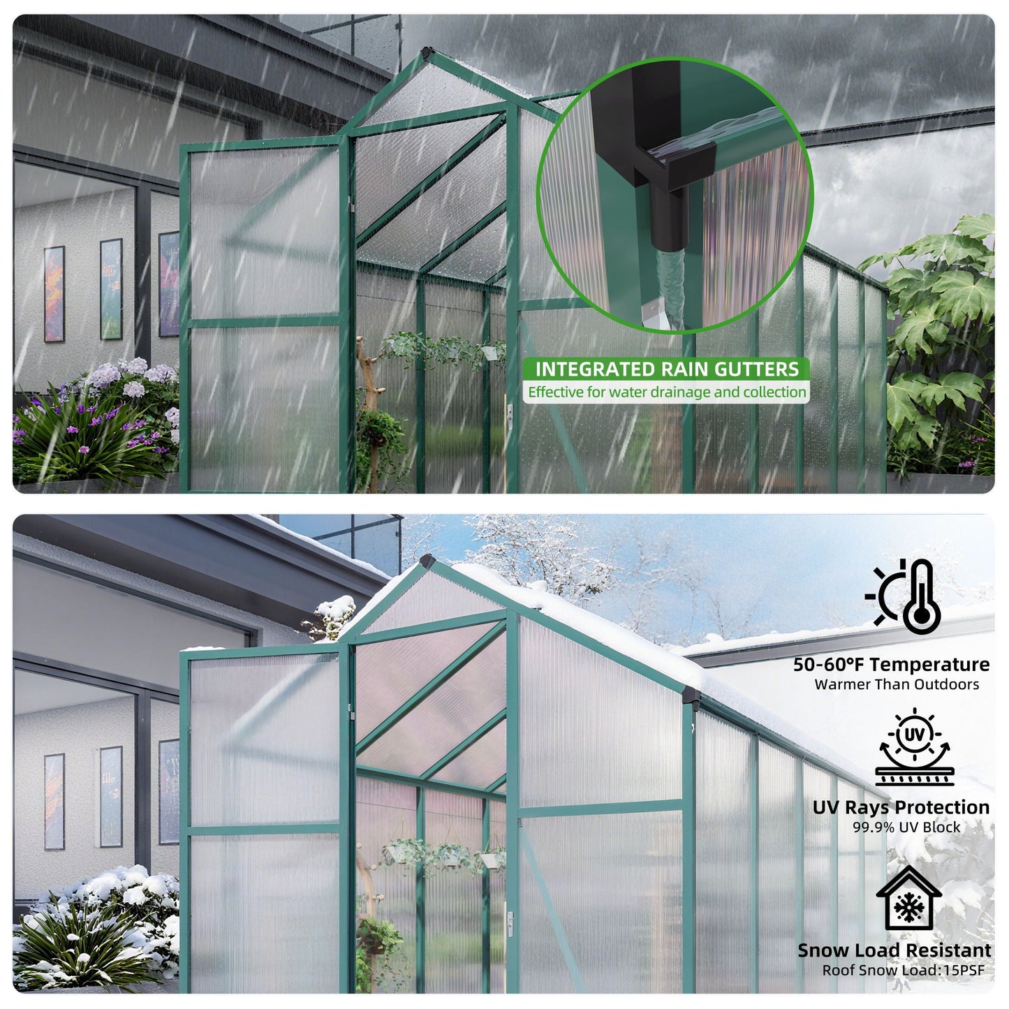 Strong Polycarbonate Walk In Greenhouse and Porch