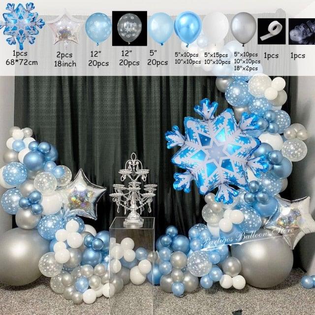Stevvex 132pcs double layer snowflake balloons garland arch kit blue white silver on Tampa Home & Garden Store