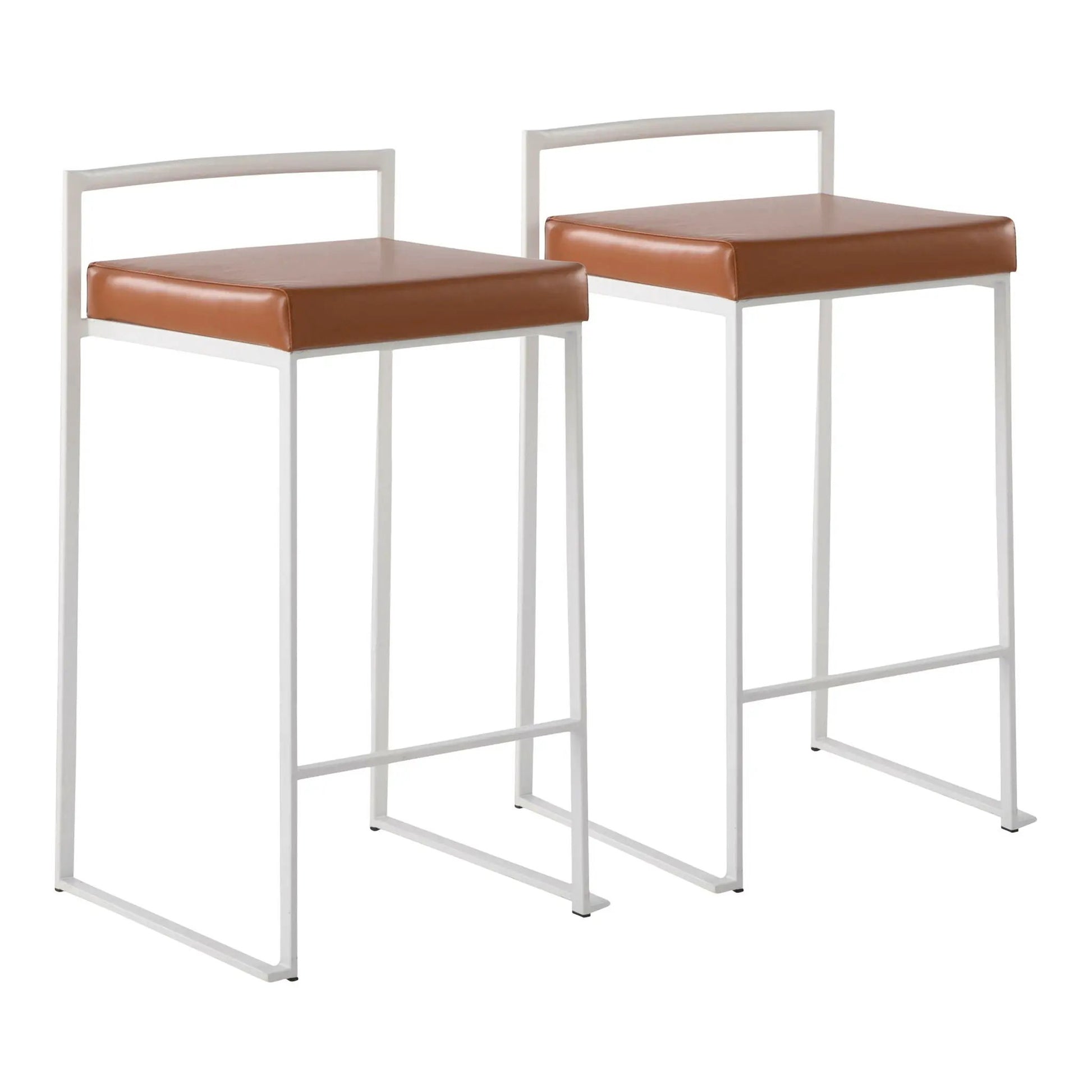 Fuji Simple Elegance counter stools with brown leather seats and white metal frames, 2-pack on Tampa Home & Garden Store