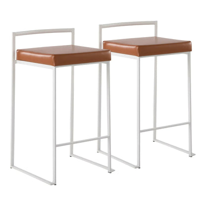 Fuji Simple Elegance counter stools with brown leather seats and white metal frames, 2-pack on Tampa Home & Garden Store