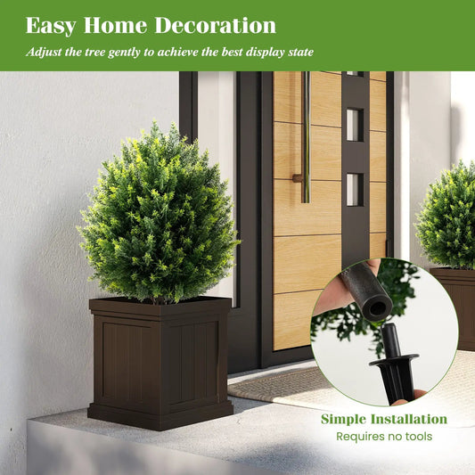 24-inch Cypress Topiary Ball Tree with Spike in a brown planter, DirectDeals artificial greenery for entrance on Tampa Home & Garden Store