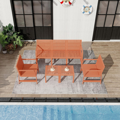 Waterproof 2-piece orange outdoor patio set by HouseOfZazla with slatted chairs on Tampa Home & Garden Store