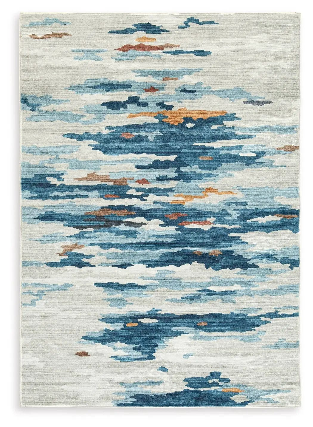 Vinlett Washable Rug 8x10 Cream Blue Brown