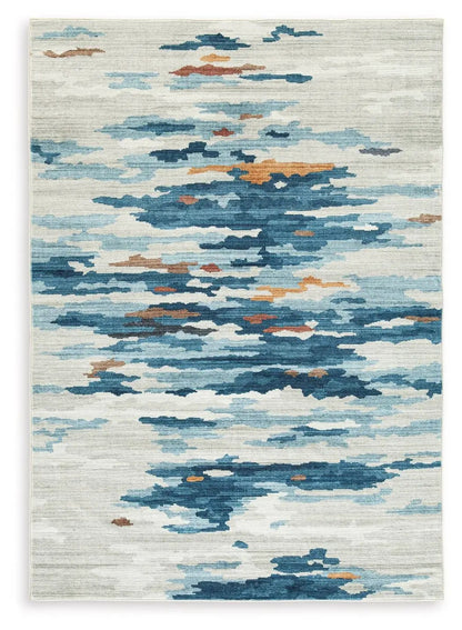 Vinlett Washable Rug 8x10 Cream Blue Brown