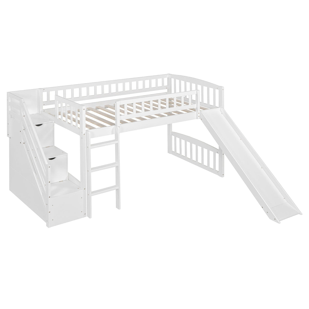 Loft stairway bed with 2 drawers, white finish, convertible ladder and slide, HouseOfZazla on Tampa Home & Garden Store