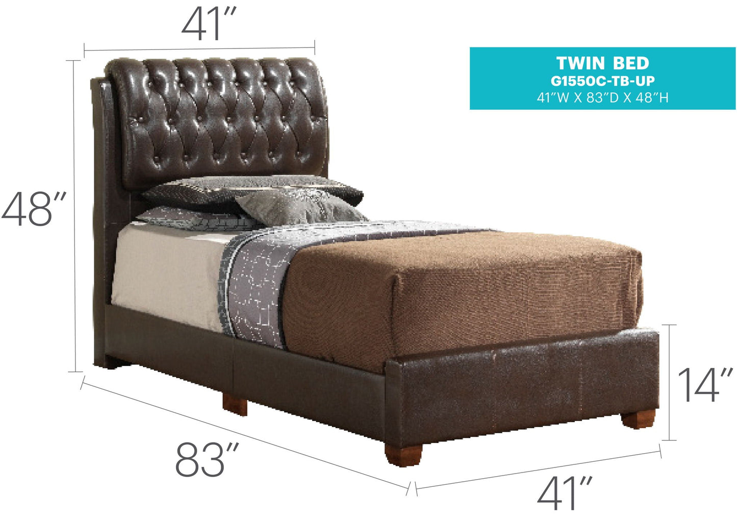 Tufted Upholstered Bed twin with brown leather headboard and wood frame HouseOfZazla on Tampa Home & Garden Store