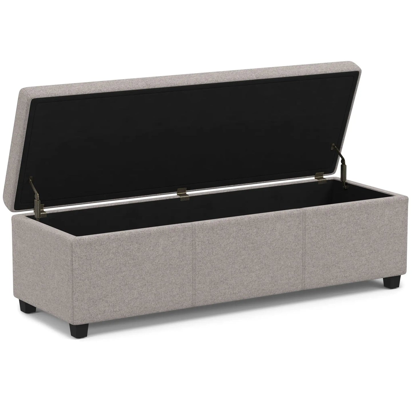 Avalon storage ottoman bench, light grey fabric with lift lid and interior storage on Tampa Home & Garden Store
