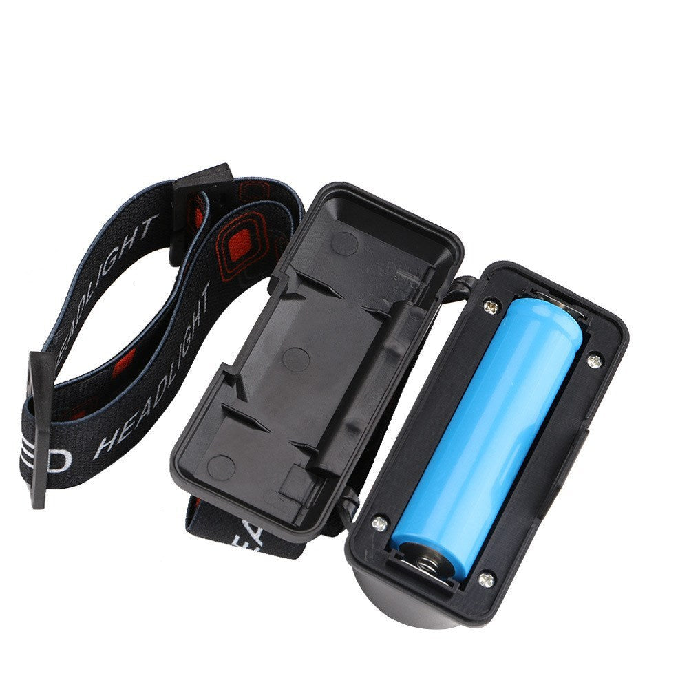 Headlamp for outdoor camping and fishing with an adjustable strap and blue battery pack on Tampa Home & Garden Store