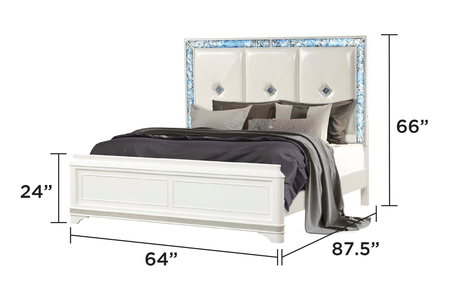 Laguna Modern Style Queen Upholstered Bed HouseOfZazla, cream tufted headboard with blue frame on Tampa Home & Garden Store
